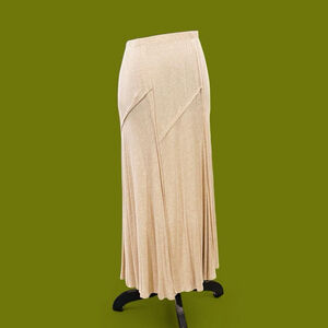 Multiples Beige Stretch Midi Skirt Women 1X Elastic Waist Boho Flowy Lagenlook